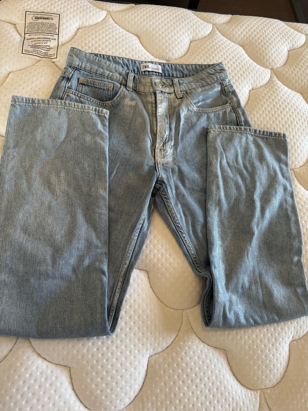 Zara Light Blue Silver Coating Straight Jeans size 6